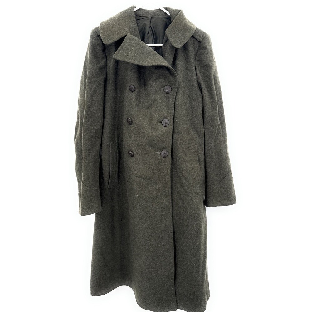 Vintage WW2 US Marine Corps Green Wool Trench Coat Pea Coat Military Uniform - Picture 1 of 8